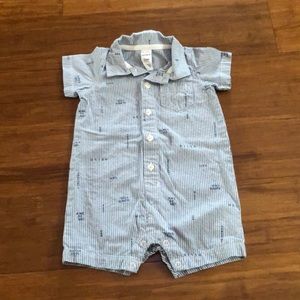 Carter’s blue, collared, button down romper